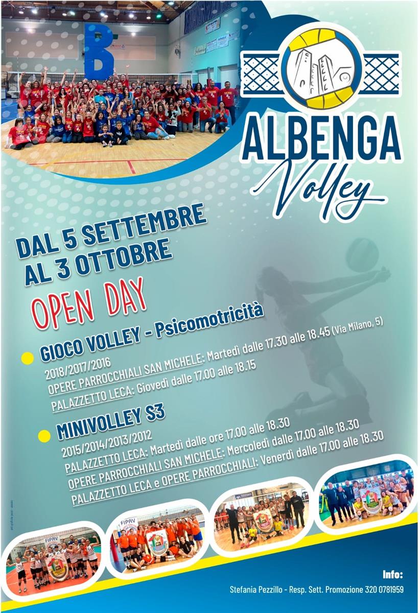 Open Day Albenga Volley. Dal 5 settembre al 3 ottobre palestre aperte per la squadra ingauna Open Day Albenga Volley. Dal 5 settembre al 3 ottobre palestre aperte per la squadra ingauna